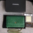 Chanel WOC Green Camellia Leather mini Flap Bag A33814 Gold HY7474Rc99