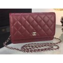 Chanel WOC mini Flap Bag Burgundy Sheepskin A5373 Silver HY7806HW50