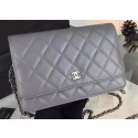 Chanel WOC mini Flap Bag Grey Sheepskin A5373 Silver HY2649sp14