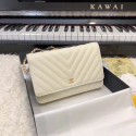 Chanel WOC Original Caviar Leather Flap cross-body bag V33814 cream gold chain HY311De45