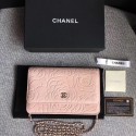 Chanel WOC Pink Camellia Leather mini Flap Bag A33814 Silver HY11727Dq89