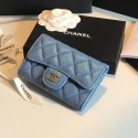 Cheap Chanel card holder Calfskin & Gold-Tone Metal A80799 blue HY7141ZZ98