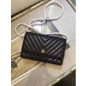Copy 1:1 Chanel WOC Original sheepskin Leather Flap Shoulder Bag A33814 Black HY11068xD64