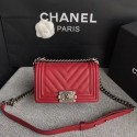Copy Chanel Le Boy Flap Shoulder Bag Original Calf leather A67085 deep red silver Buckle HY18592Zn71