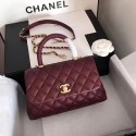 Copy Chanel original Caviar leather flap bag top handle A92290 purple&Gold-Tone Metal HY22972Zn71