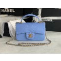 Copy Chanel Snake skin mini flap bag with top handle AS2431 blue HY6400Ey31