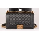 Fake Boy Chanel Flap Shoulder Bag Black Original Cannage Pattern A67086 Gold HY27042xE84