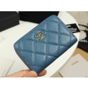 Fake Chanel classic card holder Grained Calfskin & Gold-Tone Metal A69271 Blue HY11902Qv16