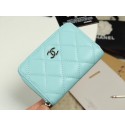 Fake Chanel classic card holder Grained Calfskin & silver-Tone Metal A69271 sky Blue HY334Lh27