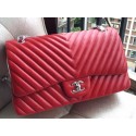 Fake Chanel Classic Flap Bag Red Sheepskin Chevron Quilting A1113 Silver HY5259Sq37