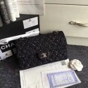 Fake Chanel Classic Handbag Embroidered Tweed & Silver-Tone Metal A01112 Black HY1214eZ32