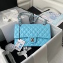 Fake chanel classic handbag Lambskin & silver Metal A01112 light blue HY2822lF58