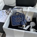 Fake Chanel Lambskin Crystal Calfskin & Gold-Tone Metal Cosmetic Bag 8817 dark blue HY16457xE84