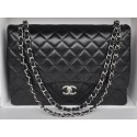 Fake Chanel Maxi Classic Bag A36098 Black Sheepskin Silver HY21932xE84