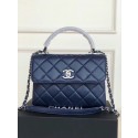 Fake Chanel original lambskin top handle flap bag AS92236 royal blue&silver-Tone Metal HY5520ny77