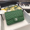 Fake Chanel Small Classic Handbag Grained Calfskin & silver-Tone Metal A69900 green HY10875kw88