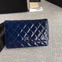 Fake Chanel WOC Flap Bag Patent Leather A33814C Dark Blue HY9274Sq37