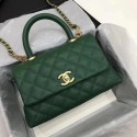 Fake Cheap Chanel Classic Top Handle Bag Green Cannage Pattern A92290 Gold HY16770Kt89