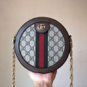 Fake Gucci Original Leather Ophidia mini GG round shoulder bag 171288 brown HY20285Iw51