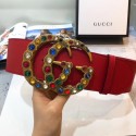 Fake Gucci Wide leather belt with Double G 550111 red HY19249GR32