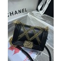 Fake Small BOY CHANEL Handbag Crumpled Calfskin & Gold-Tone Metal A67085 black HY21018xR88