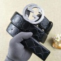 Gucci 38mm Leather Black Belt GG57099 Silver HY20092su78