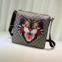 Gucci Angry Cat Print GG Supreme Flat Messenger Bag 473886 Black HY20609Xr72