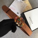 Gucci Leather belt with crystal Double G buckle 513183 Camel HY13780nB26