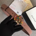 Gucci Leather belt with crystal Double G buckle 513183 dark pink HY13801kC27