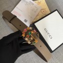Gucci Leather belt with crystal Double G buckle 513183 grey HY20877aM39