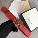 Gucci Leather belt with crystal Double G buckle 513183 red HY5554Gh26