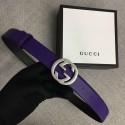 Gucci Leather belt with Double G buckle 406831 purple HY18146JD63