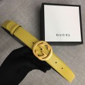 Gucci Leather belt with Double G buckle 406831 yellow HY7052bT70