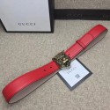 Gucci Leather belt with feline buckle 409420 red HY17614sp14