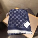 Gucci OBLIQUE STOLE IN WOOL AND CASHMERE GG55620 dark blue HY21420Ag46