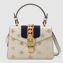 Gucci Sylvie Bee Star mini leather bag 470270 white HY24316Gp37