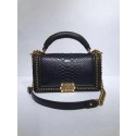 High Quality Boy Chanel Flap Shoulder Bag original Snake leather 67086 black HY51pR54