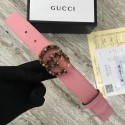 High Quality Gucci Leather belt with crystal Double G buckle 480199 pink HY21221pR54