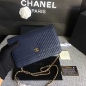 High Quality Imitation Chanel WOC Flap Shoulder Bag Dark Blue Calfskin Leather A33814 Gold HY20246wn47