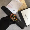 Hot Replica Gucci Leather belt with crystal Double G buckle 513183 black HY21954wR89