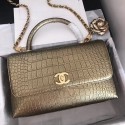 Imitation AAA Chanel original Calfskin flap bag top handle A92292 bronze &gold-Tone Metal HY8773kf15
