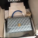 Imitation AAA Chanel original Caviar leather flap bag top handle B92292 light blue&Gold-Tone Metal HY15183RP55