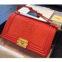 Imitation Chanel Boy Flap Shoulder Bag Red Python Leather A66095 Gold HY9158uq94