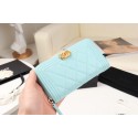 Imitation Chanel Calfskin Leather & Gold-Tone Metal Wallet A80566 Light Blue HY11785EY79