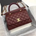 Imitation Chanel Classic Top Handle Bag Wine Cannage Pattern A92290 Gold HY7168Xr29