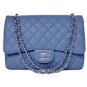 Imitation Chanel Jumbo Quilted Classic Flap Bag Blue Cannage Patterns A58600 Silver HY20710SU34