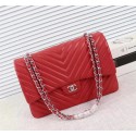 Imitation Chanel Maxi Classic Flap Bag Red Chevron Sheepskin Leather A58601 Silver HY10196sJ18