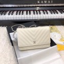 Imitation Chanel WOC Original Caviar Leather Flap cross-body bag V33814 pink Silver chain HY10941VO34