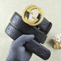 Imitation Gucci 38mm Leather Black Belt GG57099 Gold HY18270Za30