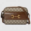 Imitation Gucci Horsebit 1955 small GG Supreme canvas shoulder bag 645454 brown HY26632SU58
